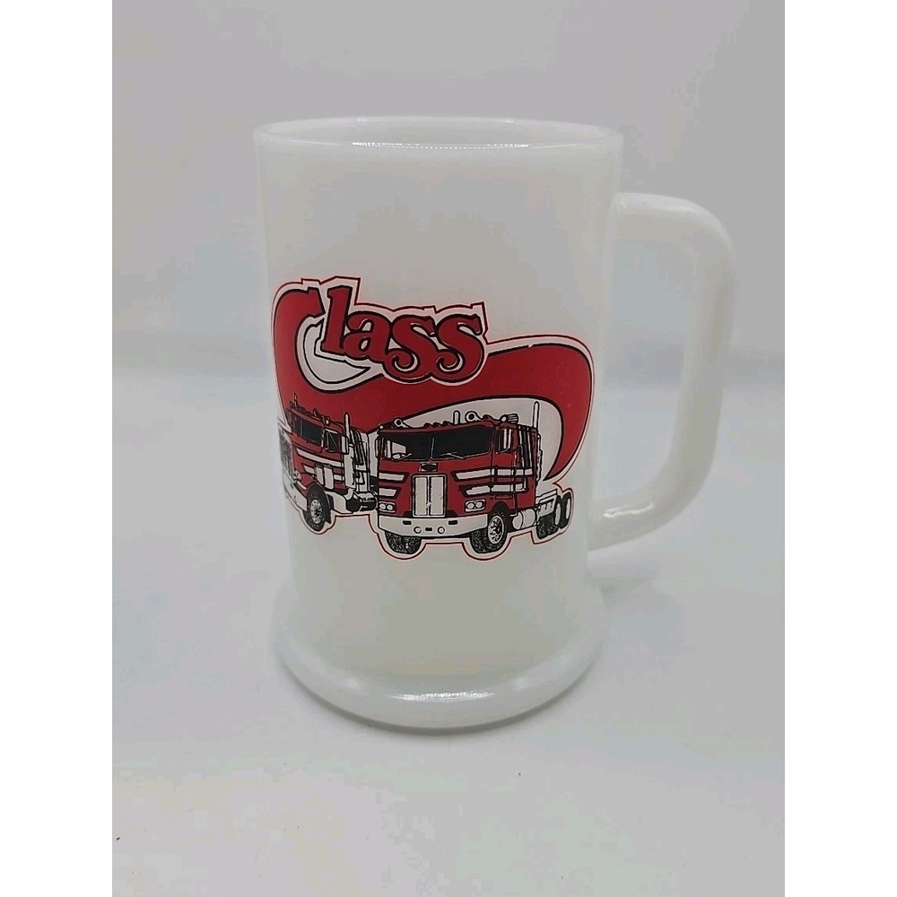 Vintage Anchor Hocking Fire-King Milk Glass Trucker Stein CB'ers USA